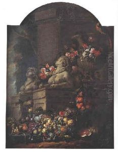 Fleurs Et Fruits Dans Un Parc Pres D'une Vasque De Pierre Et De Sphynges De Marbre by Jan Pauwel Gillemans the Younger