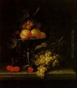 Still Life With Grapes, A Tazza Of Fruit And Cherries On A Ledge by Jan Pauwel Gillemans the Younger