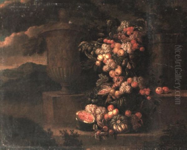 Landscape With A Garland Of Flowers And Fruit Beside An Urn - view 1