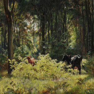 Cattle In A Clearing In The Woods by Otto Bache