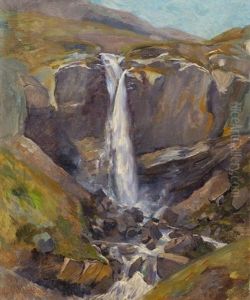 Gebirgslandschaft Mit Wasserfall by Eugene Gilliard