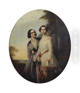 Priestly Mary Collyer And Emily Ann Collyer, Standing Before A Landscape