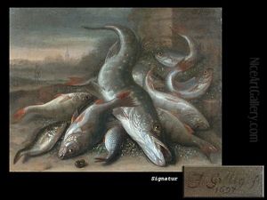 Stilleben Mit Fischen by Jakob Gillig