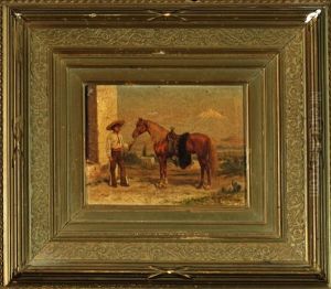 Mexikanischer Reiter Mit Schneebedecktem Vulkan Im Hintergrund by Karl Gillissen