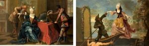Elegante Descendant D'une Barque Et Couple Et Arlequin Dans Un Interieur (2 Works)