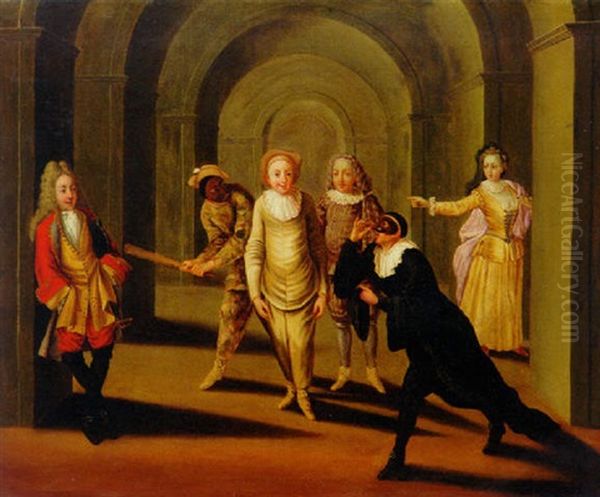 Actors From The Comedia Dell'arte In An Arcade - view 1