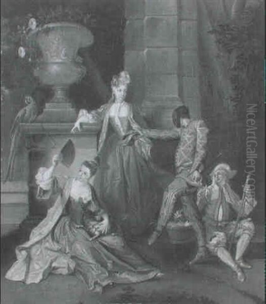 Galante Szene Mit Harlequin Und Papagei - view 1