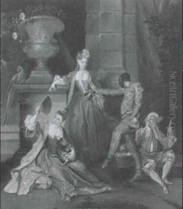 Galante Szene Mit Harlequin Und Papagei by Claude Gillot