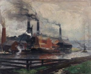 Usines Au Bord De La Seine by Eugene Louis Gillot