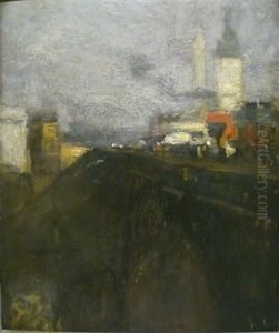 Paysage De Londres, Le Pont by Eugene Louis Gillot
