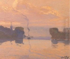 Remorqueur Un Soir Sur La Seine by Eugene Louis Gillot