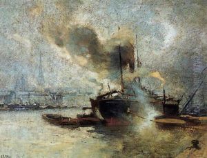 Le Port De Rouen by Eugene Louis Gillot