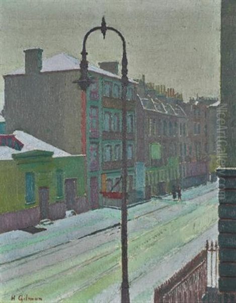 A London Street Scene In Snow by Harold Gilman