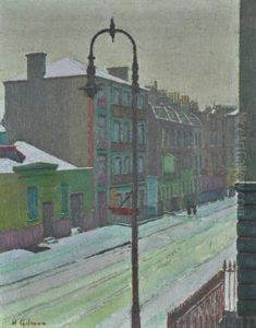 A London Street Scene In Snow by Harold Gilman