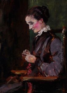 A Woman Seated In A Chair Sewing (study) by Harold Gilman