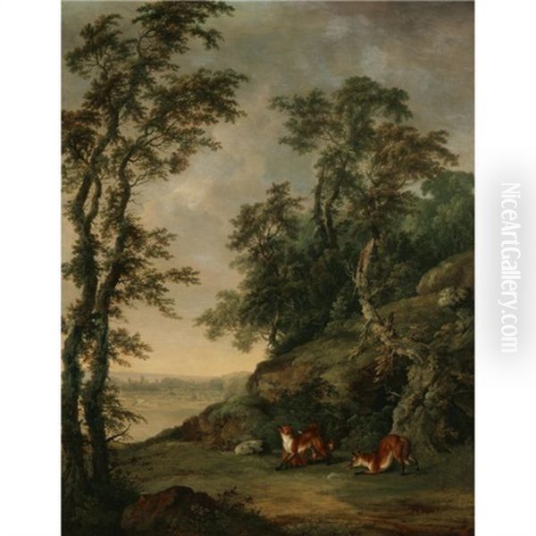 A Fox Family In An Extensive Landscape (collab. W/george Barret) - view 1