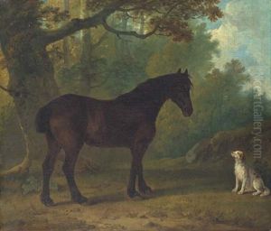 A Bay Cob And A Spaniel In A Wooded Landscape (collab. W/george Barret) by Sawrey Gilpin