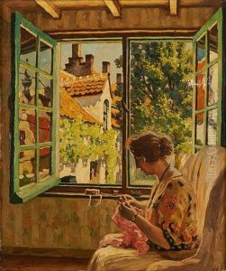 Tricoteuse A La Fenetre Ouverte by Victor Olivier Gilsoul