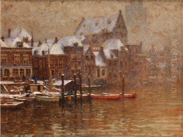 Stadtansicht Vom Wasser Aus Bei Schneefall - view 1