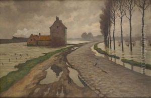 Train A Vapeur Devant Les Inondations D"eppeghem