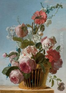 Roses, Oeillets Et Narcisses Dans Une Corbeille Posee Sur Unentablement by Jean Jacques Bachelier