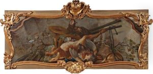 Trophees De Chasse Huile Sur Toile, Dessus De Porte Dans Un Cadre Chantourne Et Redore by Jean Jacques Bachelier