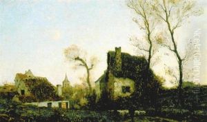 Shepherd With His Flock Before A Village By Moonlight Shepherd With His Flock Before A Village By Moonlight
