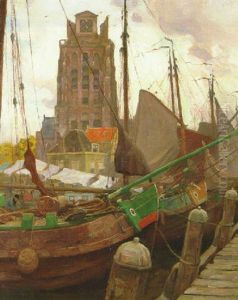 Scows In The Harbour Of Dordrecht by Victor Olivier Gilsoul