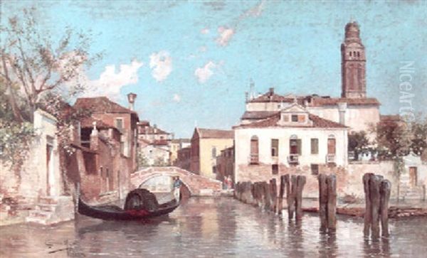 A View Of A Venetian Side-canal With A Figure On A Gondola In The Foreground - view 1