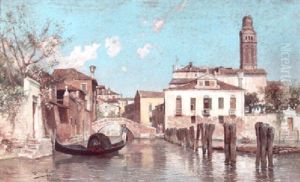 A View Of A Venetian Side-canal With A Figure On A Gondola In The Foreground