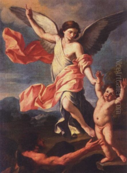 An Angel And A Devil Fighting For The Posession Of The Soul Of A Child - view 1