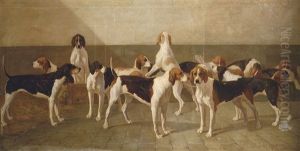 Hounds In A Kennel by Louis Eugene Ginain