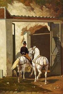 En Rytter Med To Hvide Heste by Louis Eugene Ginain