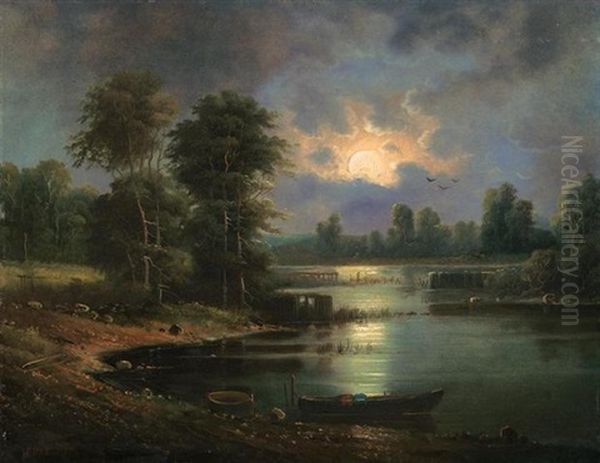 Woodland Lake By Moonlight - view 1