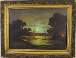 Painting Of A Moonlit Encampment Scene