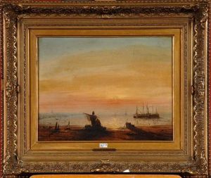 Le Retour Des Pecheurs Au Coucher Du Soleil by Jacques Van Gingelen