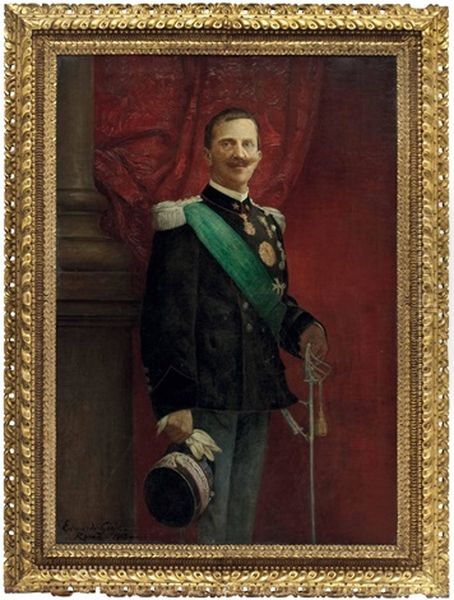 Standportrait Konig Viktor Emanuel Iii. Konig Von Italien (+ Standportrait Seiner Gemahlin Elena Von Montenegro; Pair) - view 1