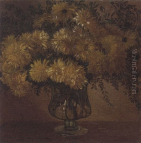 Still Life Of Chrysanthemums In A Glass Vase - view 1