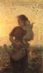 Madre Con Bambini Nella Campagna Toscana by Francesco Gioli
