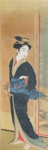 Geisha With Shamisen by Gion Seitoku