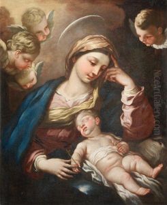The Madonna And Child With Angels by Luca Giordano