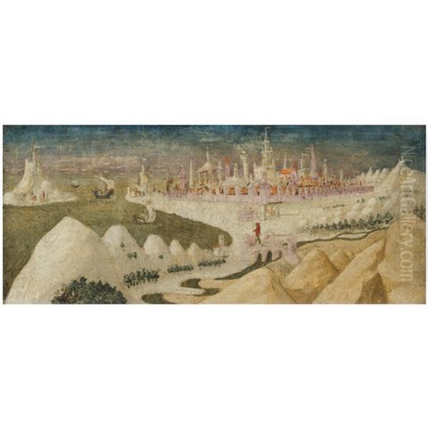 A Panel From A Cassone, Depicting A Fantasy Landscape - view 1