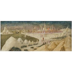 A Panel From A Cassone, Depicting A Fantasy Landscape by Francesco di Giorgio