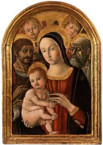 Madonna Mit Dem Kind, Dem Heiligen Johannes Baptist Und Dem Heiligen Josef Sowie Zwei Engeln by Matteo Di Giovanni
