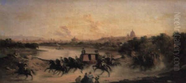 The Papal Carriage And Escort Before An Extensive Landscape Of Rome - view 1