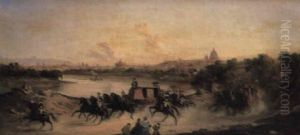 The Papal Carriage And Escort Before An Extensive Landscape Of Rome