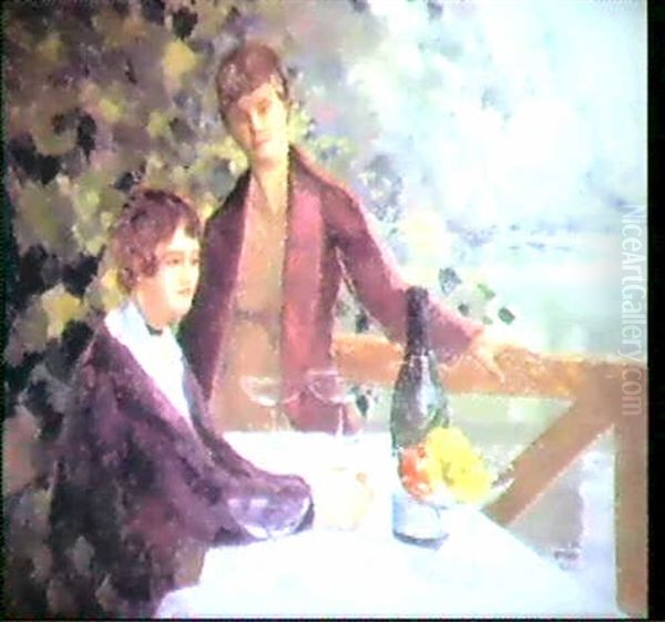 Femmes Sur La Terrasse Devant Le Lac - view 1