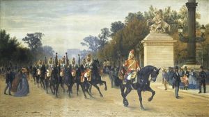 Le Peloton Des Etendards Des Cent-gardes Revenant De La Revue Sur Les Champs-elysees by Albert Girard