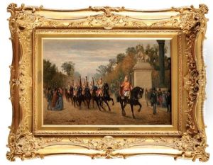Le Peloton Des Cents Gardes Aux Champs-elysees, Rapportant Les Aigles De La Garde Aux Tuileries by Albert Girard