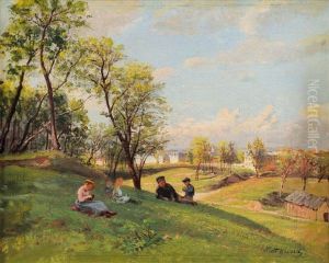 Personnages Dans Un Parc by Albert Girard